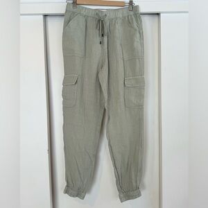 Nicole Miller Linen Jogger/Cargo Pants Beige/Gray